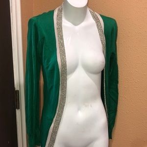Dana Buchman green and gold open cardigan